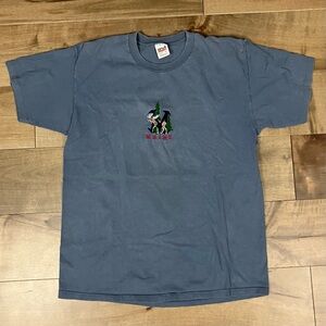 Vintage Maine Shirt Size XL Blue Embroidered Moose Logo Short Sleeve Anvil